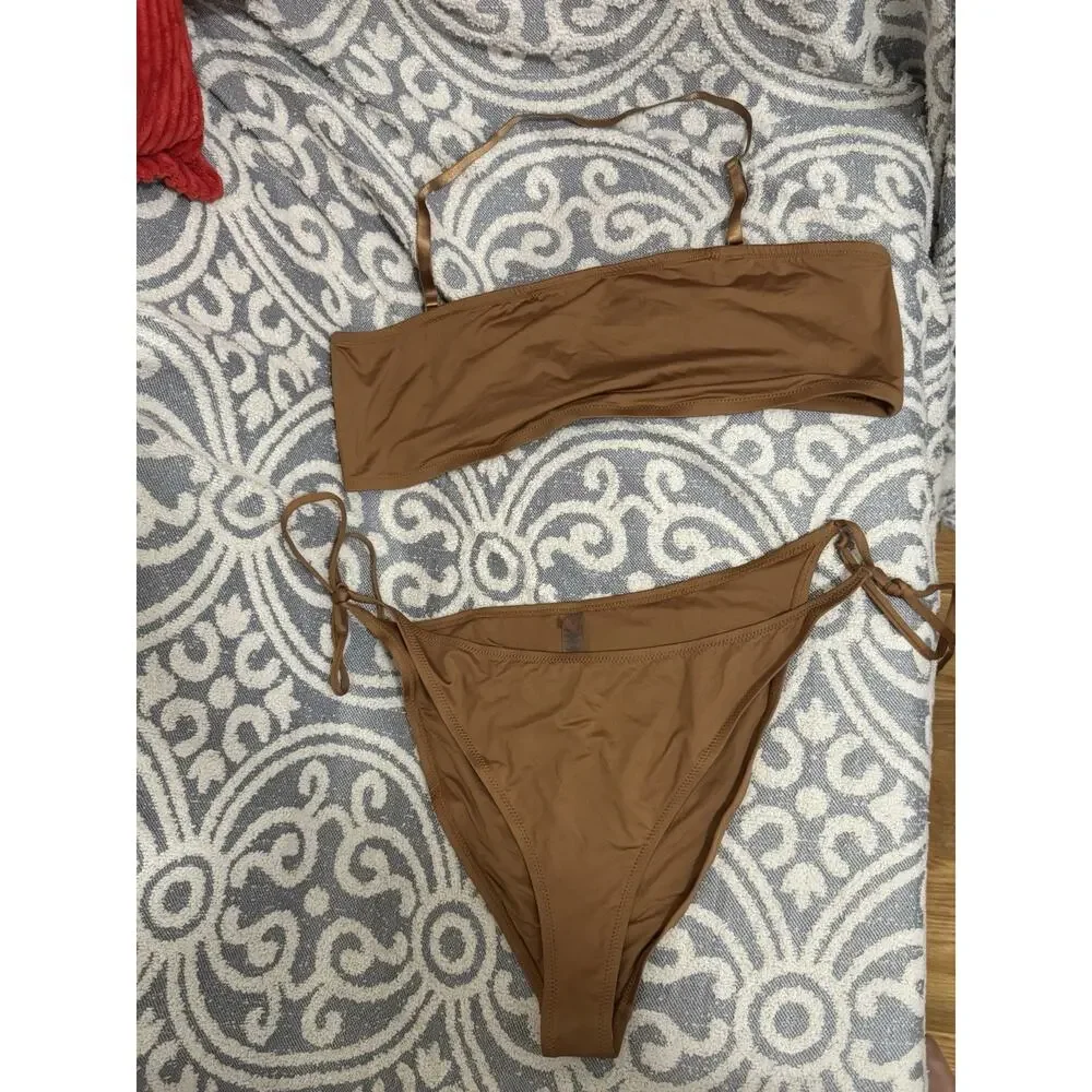 SKIMS Size 4X Bandeau Top + Bikini Bottom Set Almond Women’s Swim NWT
